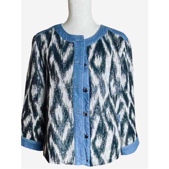 Chico’s Wm’s Sz 2 Medium Slub Lurex Chevron Deb Jacket - Picture 1 of 6